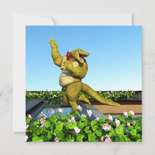 Carte Fête au bord de la piscine avec crocodile rigolo e