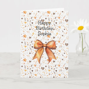 Carte Fête Confettis Étoiles Cœurs Ruban Orange Pêche
