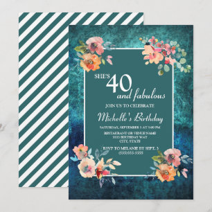 Carte Fête d'anniversaire 40 ans et fabuleuse Floral ros