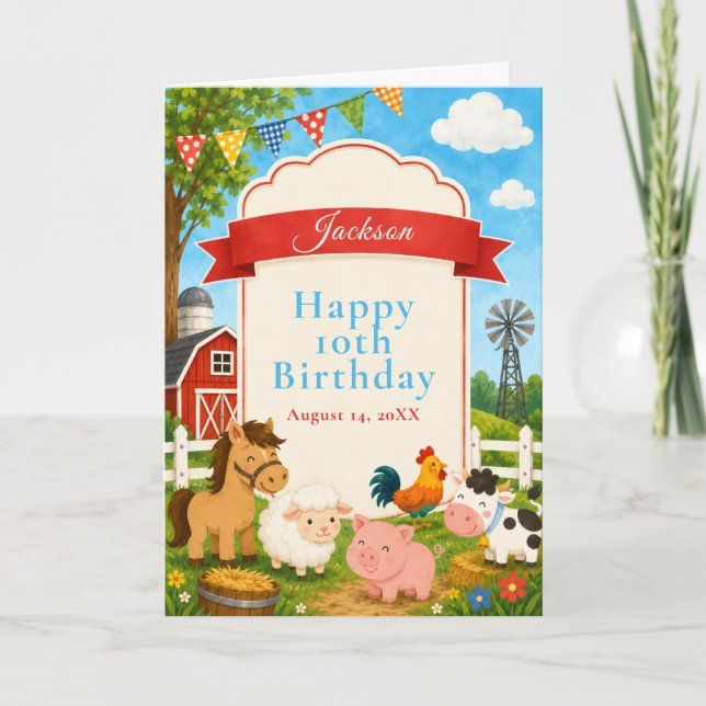 Carte Fête d'anniversaire à la ferme (Devant)