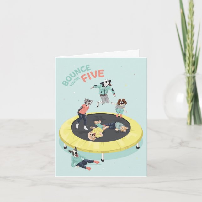 Carte Fête d'anniversaire à trampoline Dotty Dog à cinq  (Devant)