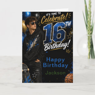 Carte Fête d'anniversaire ado Bleu Or