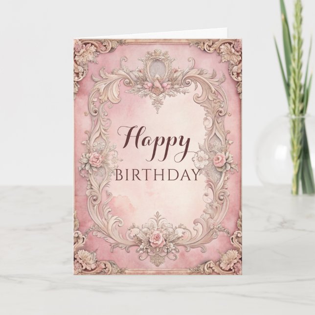 Carte Fête d'anniversaire antique grunge rose (Devant)