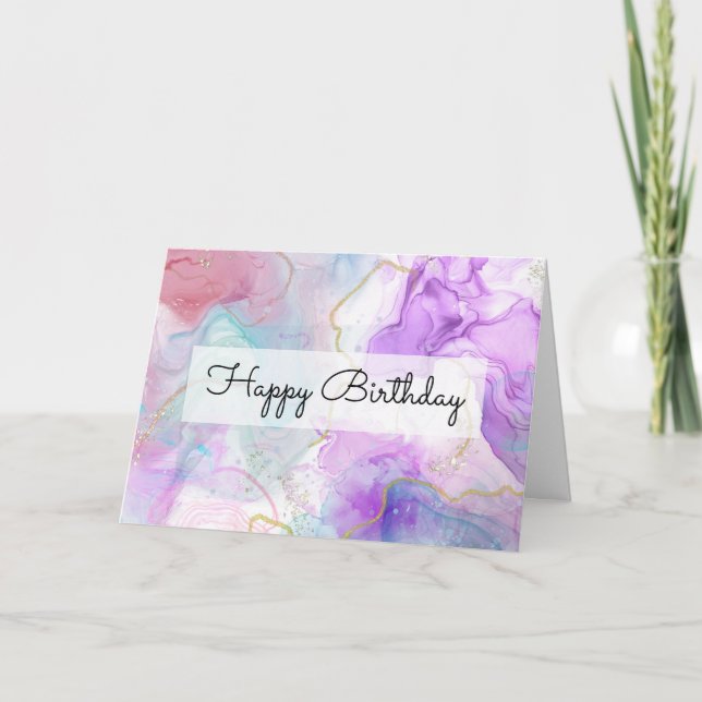 Carte Fête d'anniversaire aux couleurs fluides Violet, V (Devant)