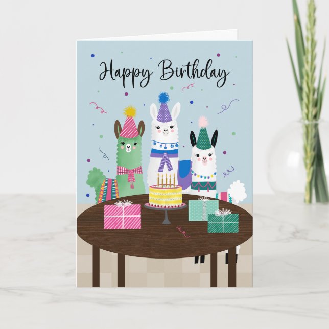 Carte Fête d'anniversaire avec des lamas (Devant)