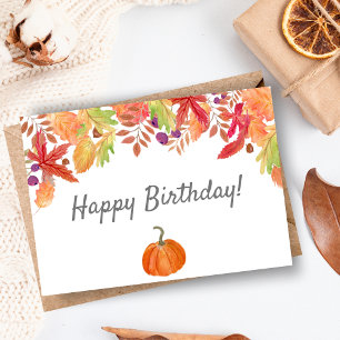 Carte Fête d'anniversaire avec feuillage automnal aquare