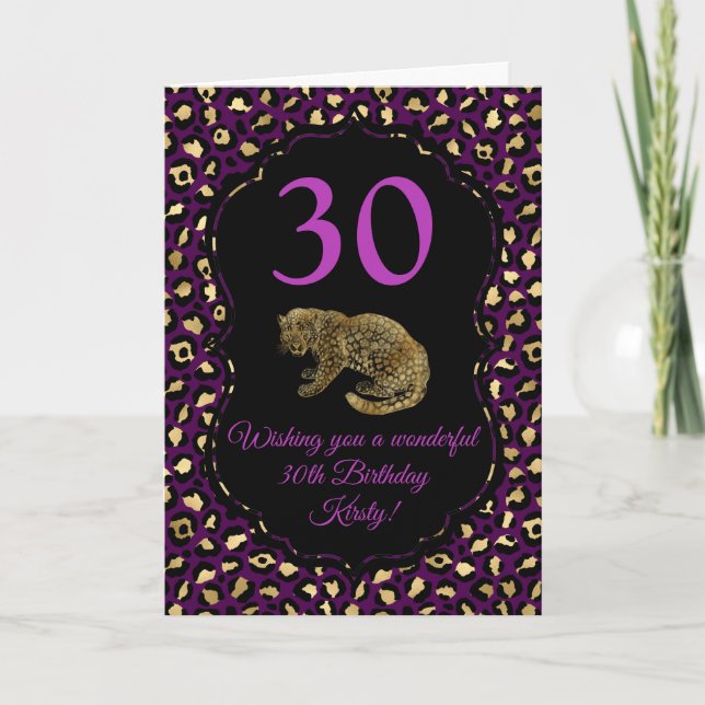 Carte Fête d'anniversaire avec impression léopard violet (Devant)