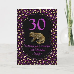 Carte Fête d'anniversaire avec impression léopard violet
