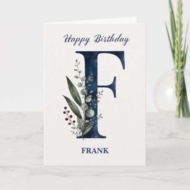 Carte Fête d'anniversaire avec lettre F pour lui Nom per (Devant)