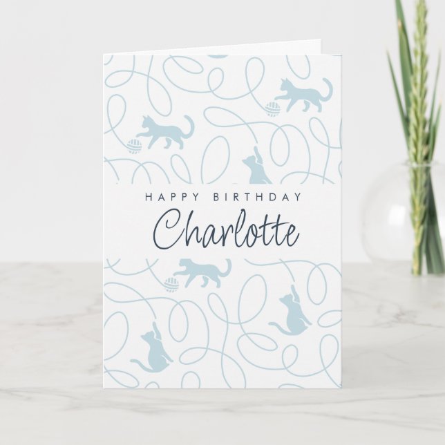 Carte Fête d'anniversaire avec motif de chat bleu clair  (Devant)