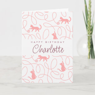 Carte Fête d'anniversaire avec motif de chat rose corail