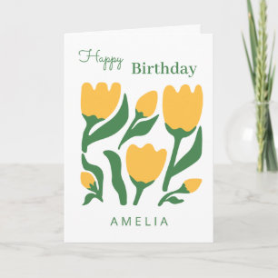 Carte Fête d'anniversaire avec tulipe minimaliste, texte