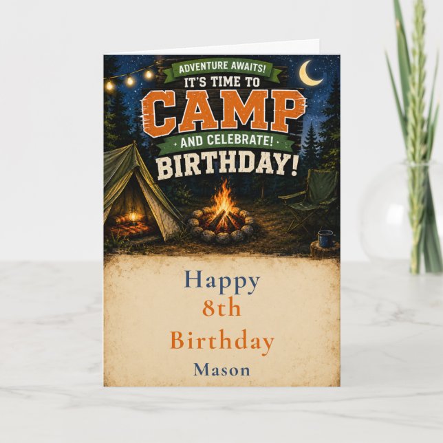 Carte Fête d'anniversaire camping (Devant)