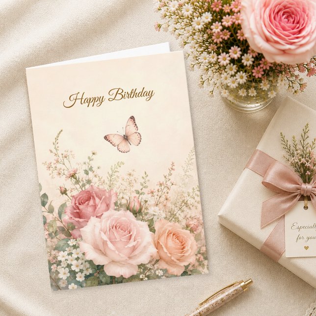Carte Fete d'anniversaire chrétienne Papillon Blush Rose (Créateur téléchargé)