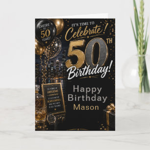 Carte Fête d'anniversaire cinquantième Black Gold