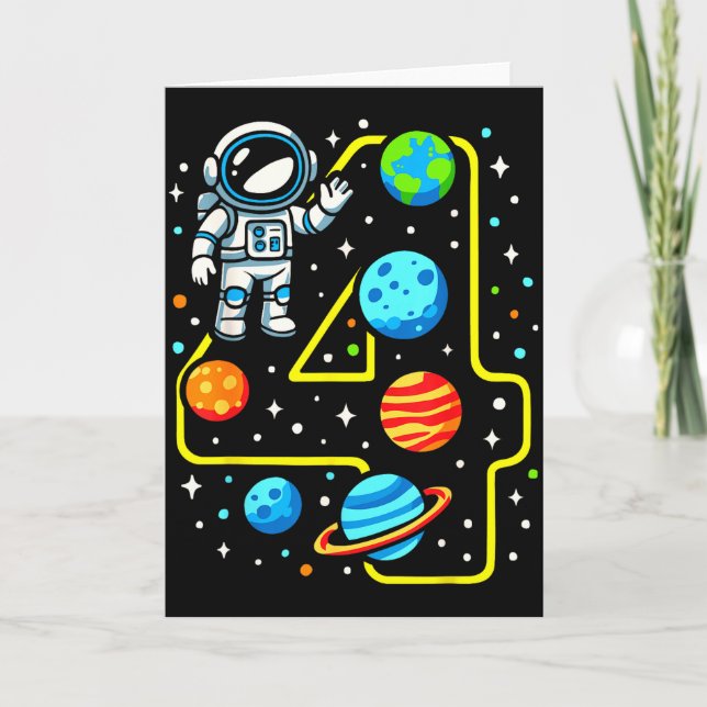 Carte Fête d'anniversaire d'astronaute 4 ans garçon fill (Devant)