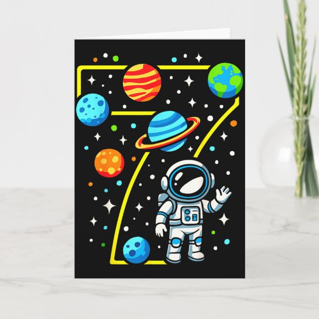 Carte Fête d'anniversaire d'astronaute 7 ans garçon fill (Devant)
