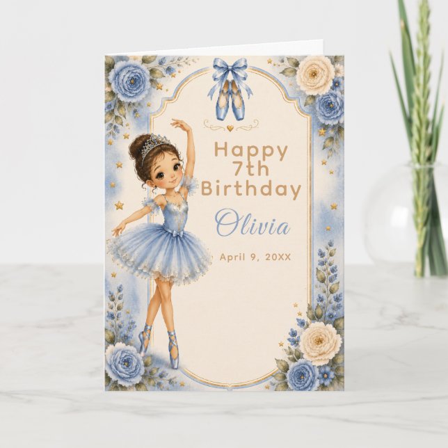 Carte Fête d'anniversaire de ballerine bleue  (Devant)