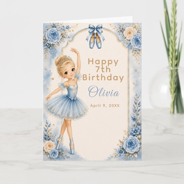 Carte Fête d'anniversaire de ballerine bleue  (Devant)