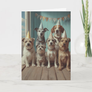 Carte Fête d'anniversaire de chiens avec des chapeaux de