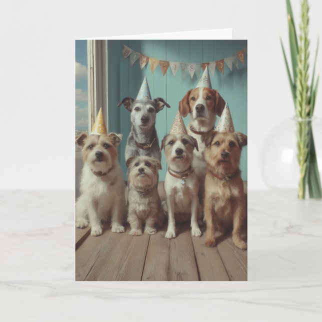 Carte Fête d'anniversaire de chiens avec des chapeaux de (Devant)