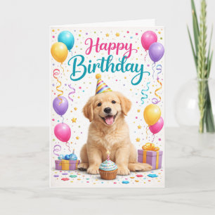Carte Fête d'anniversaire de chiot mignon