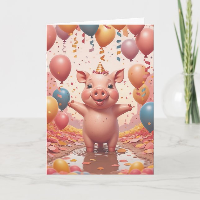 Carte Fête d'anniversaire de cochon (Devant)