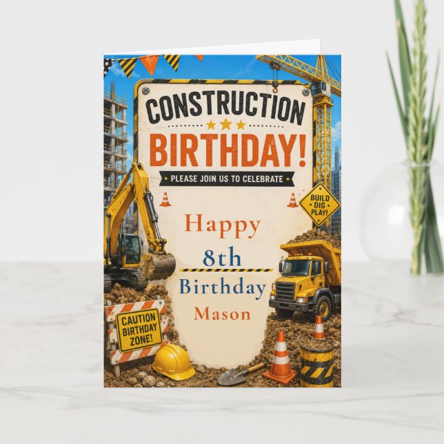 Carte Fête d'anniversaire de construction (Devant)