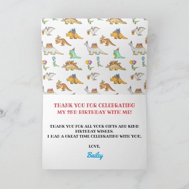 Carte Fête d'anniversaire de Dinosaur Kid Merci  (Intérieur)