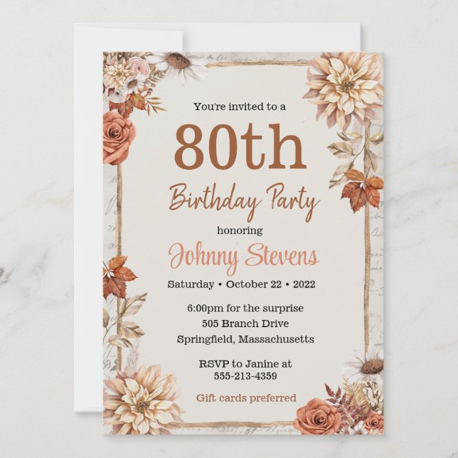 Carte Fête d'anniversaire de feuillage d'automne vintage (Devant)