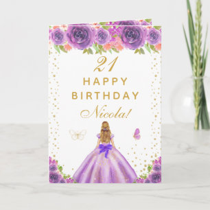 Carte Fête d'anniversaire de fille aux cheveux blonds fl