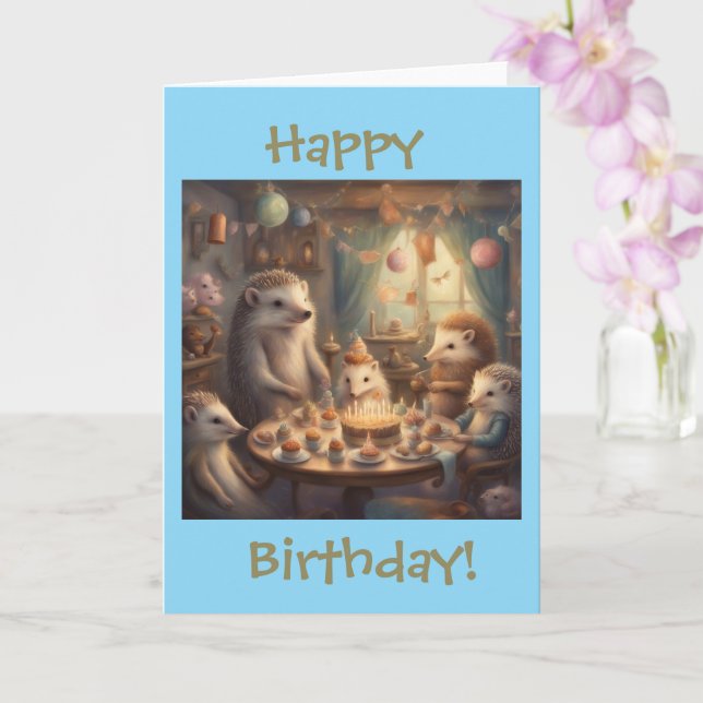 Carte Fête d'anniversaire de Hérisson Fantaisiste  (Orchidée)
