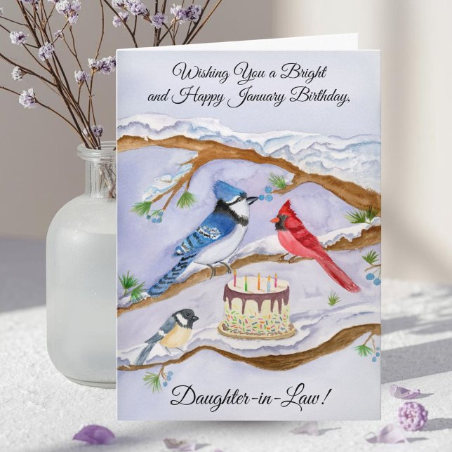 Carte Fête d'anniversaire de janvier Oiseaux de jardin B (Créateur téléchargé)