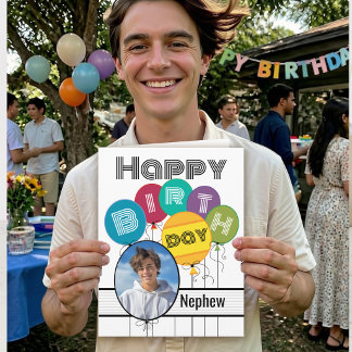 Carte Fête d'anniversaire de neveu Typographie Ballons