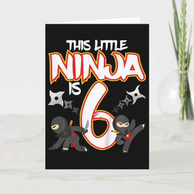Carte Fête d'anniversaire de ninja de 6 ans pour enfants (Devant)