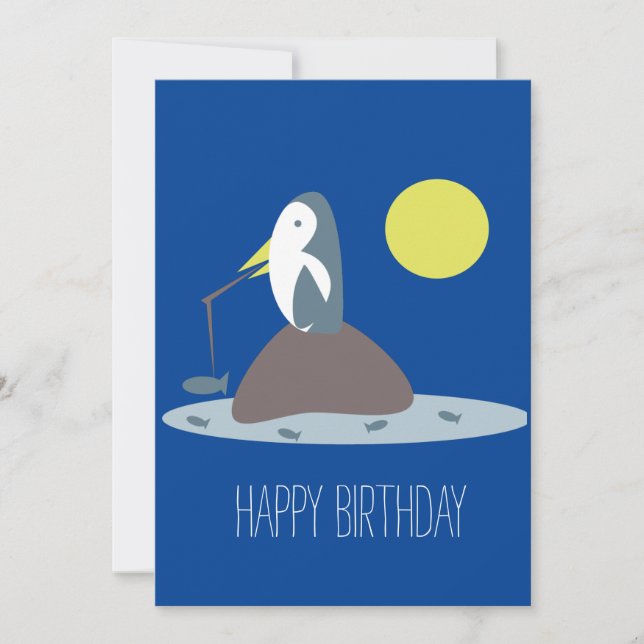 Carte Fête d'anniversaire de pêche de manchot mignon (Devant)