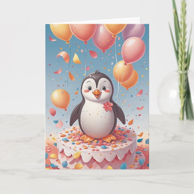 Carte Fête d'anniversaire de pingouin (Devant)