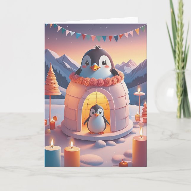 Carte Fête d'anniversaire de pingouin (Devant)