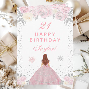 Carte Fête d'anniversaire de princesse aux cheveux bruns