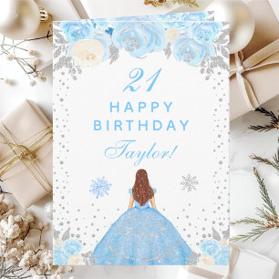 Carte Fête d'anniversaire de princesse aux cheveux bruns