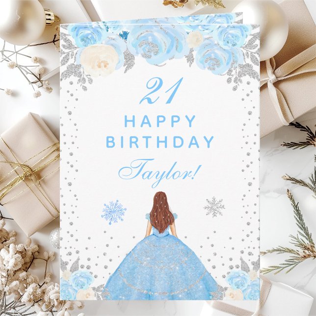 Carte Fête d'anniversaire de princesse aux cheveux bruns (Créateur téléchargé)