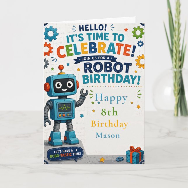 Carte Fête d'anniversaire de robot (Devant)