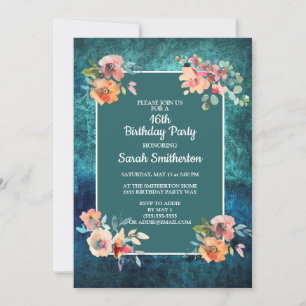 Carte Fête d'anniversaire de seize ans Teal Rose Fleurs 