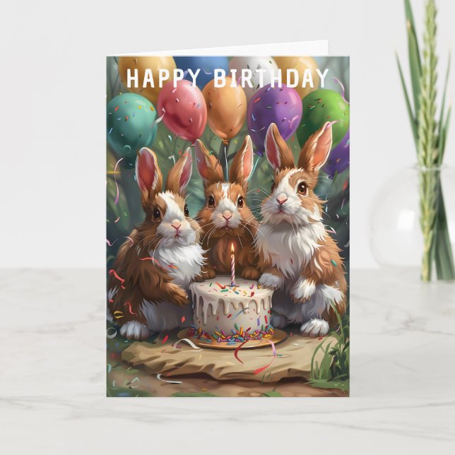 Carte Fête d'anniversaire des lapins de bois (Devant)