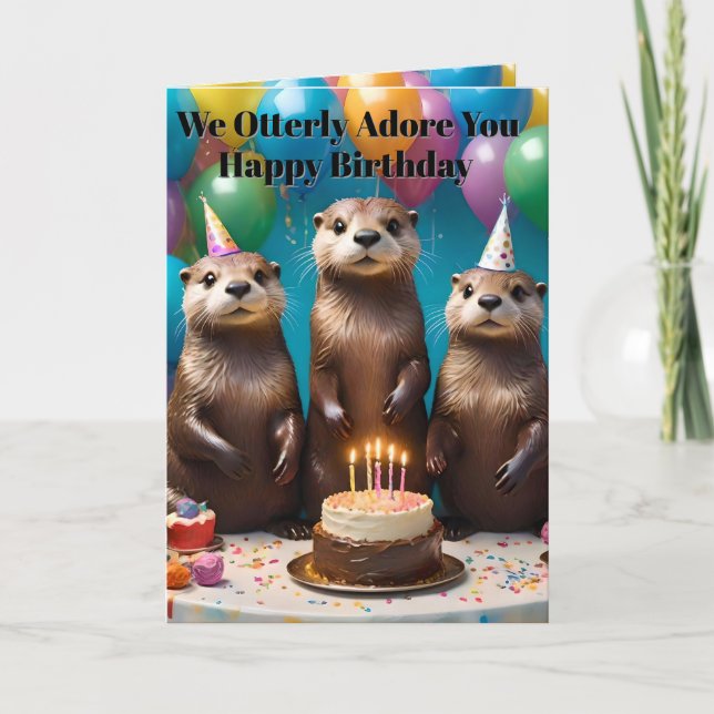 Carte Fête d'anniversaire des triplés loutres adorent ad (Devant)