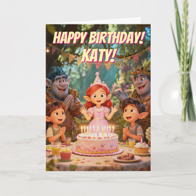 Carte Fête d'anniversaire des Trolls de la Forêt Enchant (Devant)