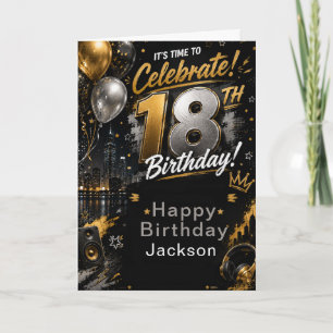 Carte Fête d'anniversaire dix-huitième Black Gold