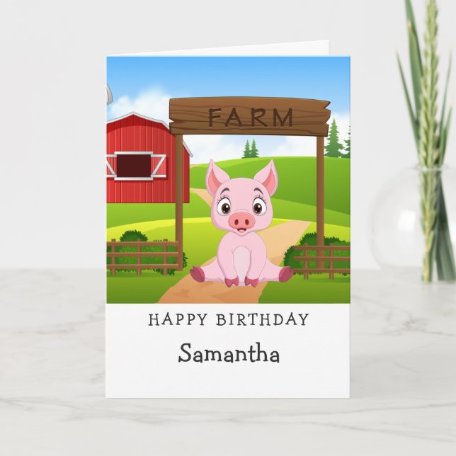 Carte Fête d'anniversaire du cochon rose (Devant)