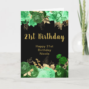 Carte Fête d'anniversaire élégante aux fleurs vertes et 