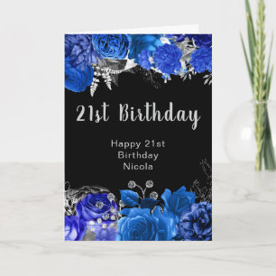 Carte Fête d'anniversaire élégante bleue et argentée
